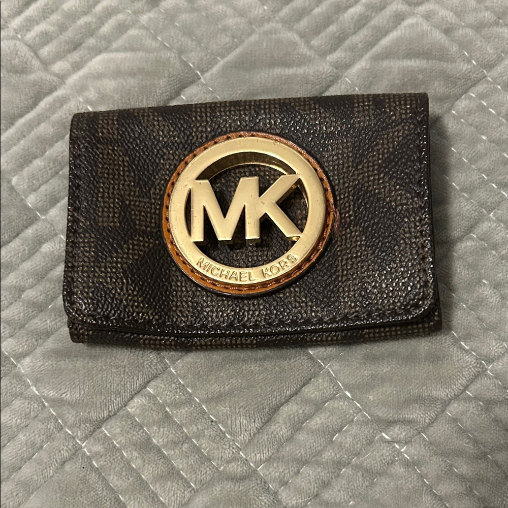 Michael Kors Dark Brown Card Holder with Gold Emblem
